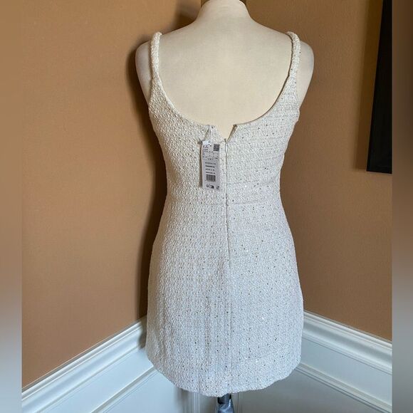 Mango Ivory Tweed Mini Dress Subtle Sequin Strappy Chic M - Picture 7 of 14